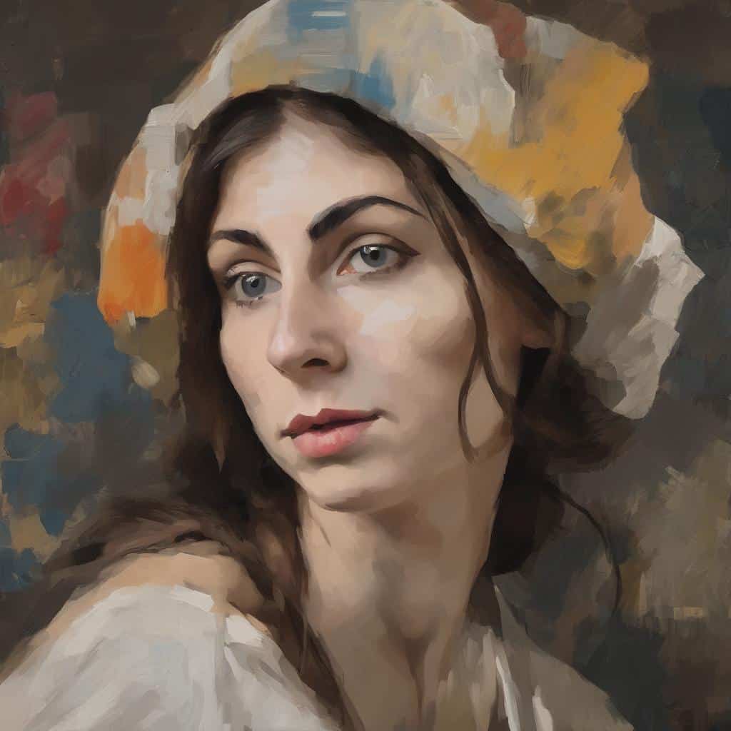 Άνθρωπος με κλασική ομορφιά, σε πορτρέτο με ζωγραφική υφή, που αναδεικνύει την τέχνη της Αναγέννησης και τη σύγχρονη τέχνη.