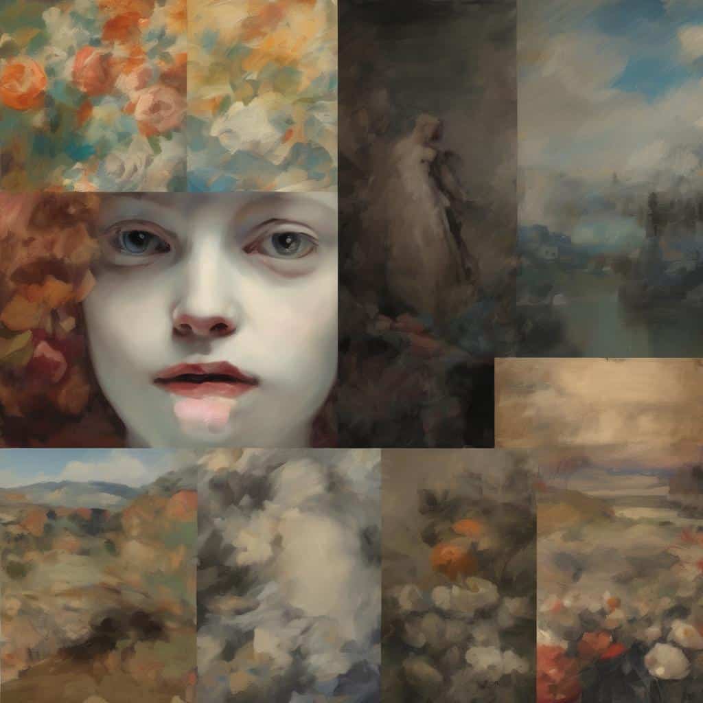 από την τέχνη της Αναγέννησης μέχρι τη σύγχρονη τέχνη, ποικίλες εικαστικές δημιουργίες σε πορτρέτα, τοπία και abstrakt καλλιτεχνικά έργα, αναδεικνύοντας την εξέλιξη και την ποικιλομορφία της τέχνης.