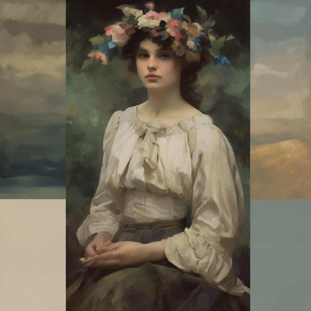 Άνθρωπος με λουλουδάτο στέμμα, σε πορτρέτο με ρεαλιστικό στυλ και λεπτομέρειες.